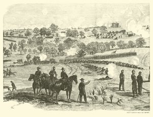 Union-Position nahe dem Zentrum, Schlacht von Gettysburg, 2. Juli, Juli 1863 von American School