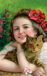 Viktorianisches Mädchen mit einer Hauskatze von American School