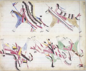 Kriegspartei kehrt nach Hause zurück, Illustration aus dem Black Horse Ledger, 1877-79