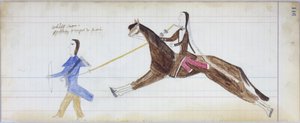 Weißer Mann teilweise zum Indianer verwandelt, Illustration aus dem Black Horse Ledger, 1877-79
