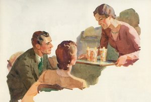 Frau serviert ihren Freunden Eistee