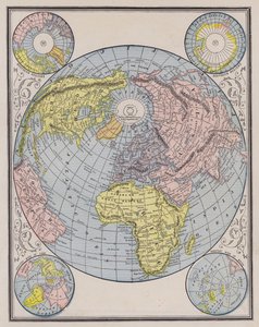 Weltkarte, die die Kontinente, Polarregionen und Veränderungen des Meeresspiegels zeigt von American School