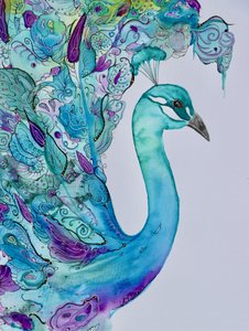 Eleganter Aquarell-Pfau