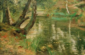 Sommerliche Flusslandschaft mit Bäumen
