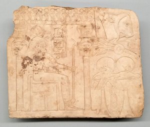 Künstlerisches Probestück: Hathor im Schrein, Opfergaben, Ochsenkopf von Ancient Egyptian