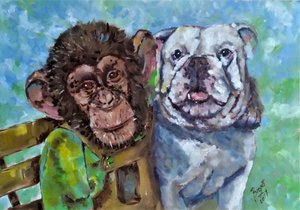 Schimpanse Und Bulldoggenfreunde
