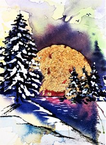 Goldener Mond Winterlandschaft
