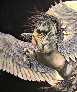 Goldener Pegasus erhebt sich