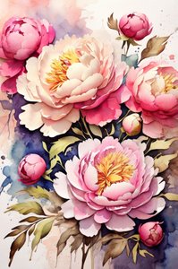 Lebhafte Aquarell-Pfingstrosen