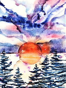 Lebendiger Wintersonnenuntergang