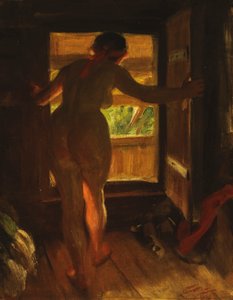 Mädchen aus Mora an einer offenen Tür von Anders Leonard Zorn
