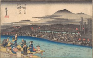 Abkühlung am Abend in Shijogawara, ca. 1834 von Ando Hiroshige