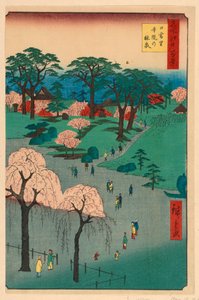 Nippori, Tempelgärten (Nippori, jiin no rinsen) aus der Serie Einhundert berühmte Ansichten von Edo von Ando Hiroshige