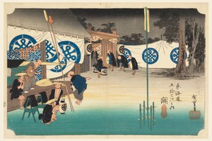 Seki, Frühe Abreise, in Die Dreiundfünfzig Stationen der Tokaido-Straße (Tokaido Gojusan Tsugi-no Uchi) von Ando Hiroshige