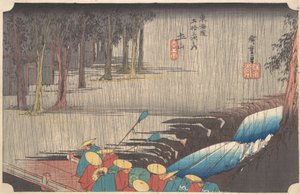 Frühlingsregen in Tsuchiyama, aus der Serie Dreiundfünfzig Stationen des Tokaido, 1834-35 von Ando Hiroshige