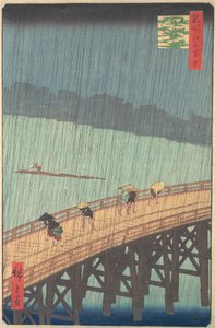 Plötzlicher Regenschauer über Shin-Ohashi-Brücke und Atake Ohashi Atake no yudachi, aus der Serie..., 1857 von Ando Hiroshige