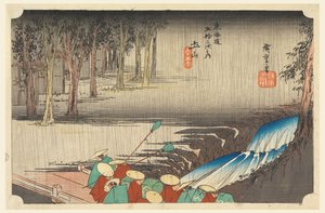 Tsuchi-yama, Frühlingsregen, in Die dreiundfünfzig Stationen der Tokaido-Straße (Tokaido Gojusan Tsugi-no Uchi)