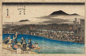 Holzschnitt - Nachtansicht bei Shijo Kawaramachi, 1797-1858