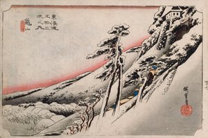 Klares Wetter nach Schnee, Kameyama", aus der Serie "Die dreiundfünfzig Stationen des Tokaido" von Ando or Utagawa Hiroshige