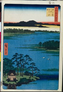 Japanischer Druck: Benten-Schrein am Inokashira-Teich, Serie Hundert berühmte Ansichten von Edo