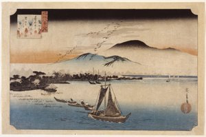 Heimkehrende Gänse in Katata von Ando or Utagawa Hiroshige
