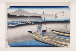 Mitsuke: Blick auf den Tenryū-Fluss (Farbholzschnitt)