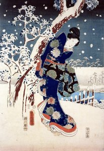 Schneeszene im Garten eines Daimyo, Teil eines Triptychons