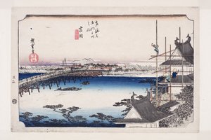 Yoshida: Die Toyokawa-Flussbrücke von Ando or Utagawa Hiroshige