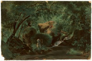 Waldinneres mit einem Maler, Civita Castellana, 1825-1830 von André Giroux