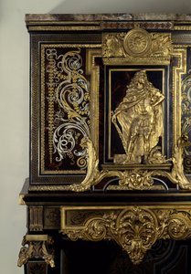 Kunst Frankreich: Kabinett schmückt die Figur von König Ludwig XIV. als Hercules Gaulois. Detail. Möbel von Andre Boulle um 1700. Höhe: 1,87m. Paris, Musée du Louvre