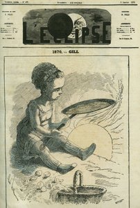 1870, soziale Küche: ein kleines Mädchen backt einen Pfannkuchen in einem Ofen, der von der Sonne erhitzt wird. Titelblatt in „L