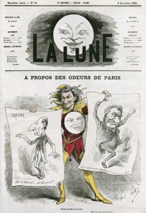 Karikatur zu einem Buch „Les Odeurs de Paris“ von Louis Veuillot (1813-1883), französischer Schriftsteller. Karikatur von Gill, in „La Lune“, 9. Dezember