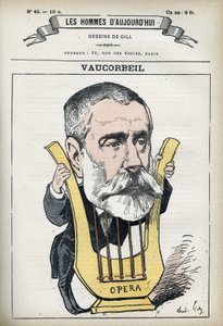 Porträt von Auguste Emmanuel Vaucorbeil (1821-1884), französischer Komponist und Direktor der Pariser Oper. Karikatur von Gill, Paris