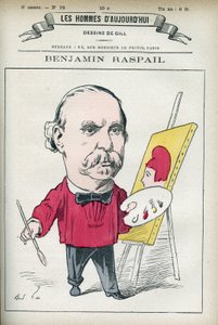 Porträt von Benjamin Raspail (1823-1899), einem französischen Maler und Politiker, er war der Urheber des Gesetzes, das den 14. Juli zum Nationalfeiertag machte. Karikatur von Gill, Paris.