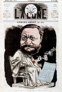 Porträt von Edmond About, französischer Schriftsteller (1828-1885). In La Lune, 25/08/1867. Karikatur von Gill
