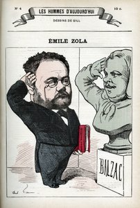 Porträt von Emile Zola (1840-1902), französischer Schriftsteller. Karikatur von Gill, Paris.