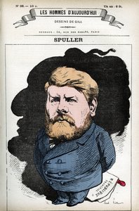 Porträt von Eugene Spuller (1835-1896), französischer Politiker und Anwalt. Karikatur von Gill, in "Les Homme d