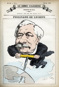 Porträt von Ferninand de Lesseps (1805-1894), französischer Diplomat. Karikatur von Gill, in "Les Homme d