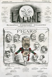 Porträt der Journalisten des „Figaro Quotidien“. Karikatur von Gill, in „The Moon“, 18. November