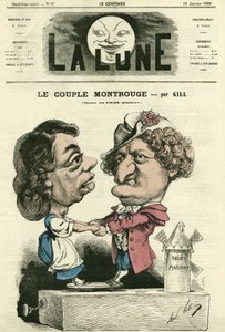 Das Paar Montrouge im Folies-Marigny-Theater. Karikatur von Gill, in „La Lune“, 10. Januar