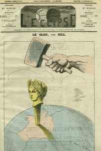 Der Nagel, eine Karikatur über die Republik, die ein Zitat von Alexandre Dumas Fils illustriert: „Meinungen sind wie Nägel. Je mehr man sie schlägt, desto mehr schlägt man sie.“ Titelblatt in „L