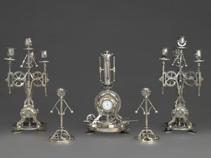 Fünfteilige Uhrengarnitur, um 1880 von Andre Romain Guilmet