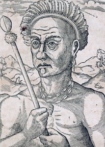 König Quoniambec, Brasilien, Gravur aus Universal Cosmology, von Andre Thevet, Paris