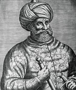 Porträt von Khayr al-Din, bekannt als Barbarossa (1465-1546), türkischer Korsar und Admiral, Gravur von Andre Thevet (1502-1590) von Andre Thevet