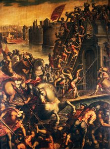 Doge von Venedig Enrico Dandolo und seine Kreuzritter stürmen 1202 die Stadt Zadar, Vierte Kreuzzug, Kroatien