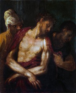 Ecce Homo von Andrea Schiavone (ca. 1520-1582). Öl auf Holz von Andrea Schiavone