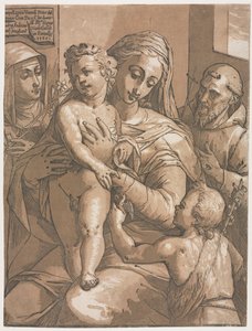 Jungfrau und Kind mit St. Johannes, St. Katharina von Siena und St. Franziskus, 1585 von Andrea Andreani