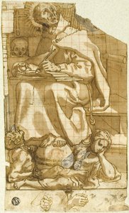 Heiliger Romuald oder Heiliger Augustinus in seinem Studierzimmer von Andrea Lilio