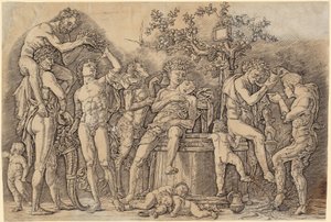Bacchanal mit einem Weinfass