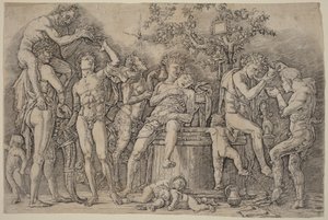 Bacchanal mit einem Weinkübel von Andrea Mantegna